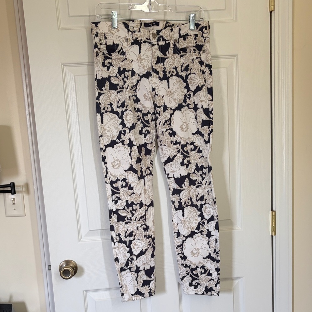7 For All Mankind Black and White Floral Pants